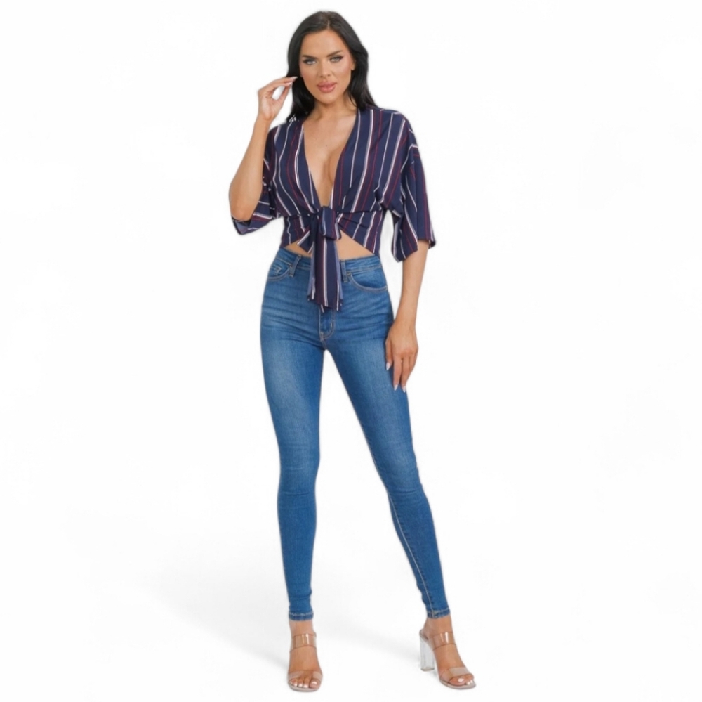EMMA & ASHLEY STRIPED TIE FRONT BLOUSE NWT